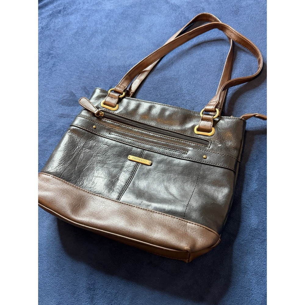 Stone And Co Leather Two-Tone Shoulder Bag Brown And Black Womens Bag